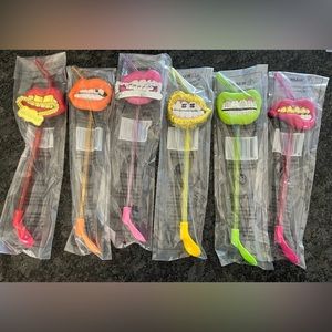 New! 7 Eleven 7-11 Set of 6 Slurpee Straw Spoon Mouth Pop Grills Assorted Colors